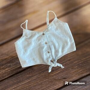 Garage Linen Crop Women's Light Blue Sleeveless Blouse Size XS